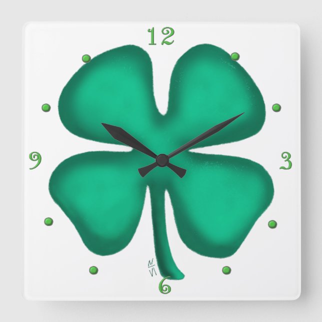 Lucky 4 Löv Irish Klöver Fyrkantig Klocka (Framsida)