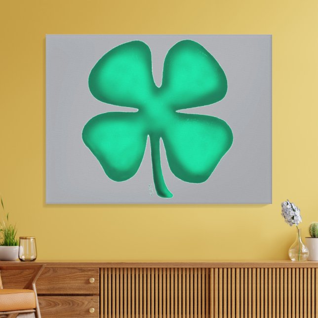 Lucky 4 Löv Irish Klöver grått kanvastryck (Insitu (Vardagsrum))