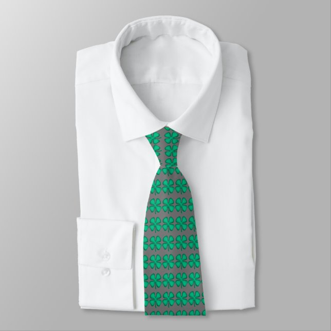 Lucky 4 Löv Irish Klöver grått necktie Slips (Bunden)