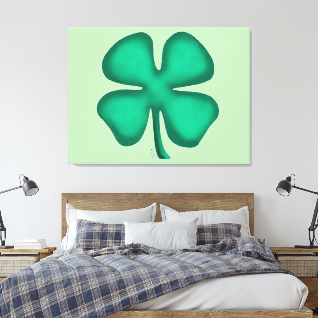 Lucky 4 Löv Irish Klöver grönt kanvastryck (Insitu (sovrum))