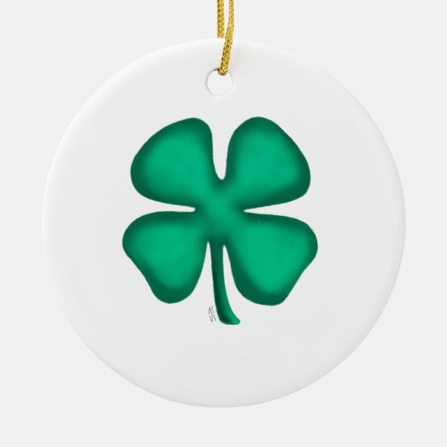 Lucky 4 Löv Irish Klöver keramisk prydnadsföremål, Julgransprydnad Keramik (Framsidan)