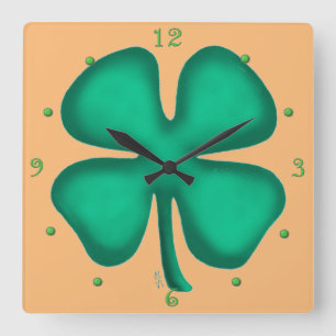 Lucky 4 Löv Irish Klöver torgavur Fyrkantig Klocka