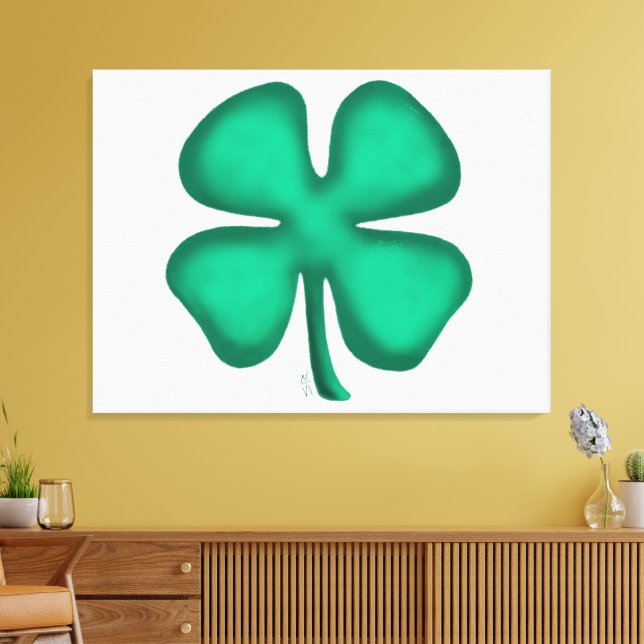 Lucky 4 Löv Irish Klöver vit kanvastryck (Insitu (Vardagsrum))