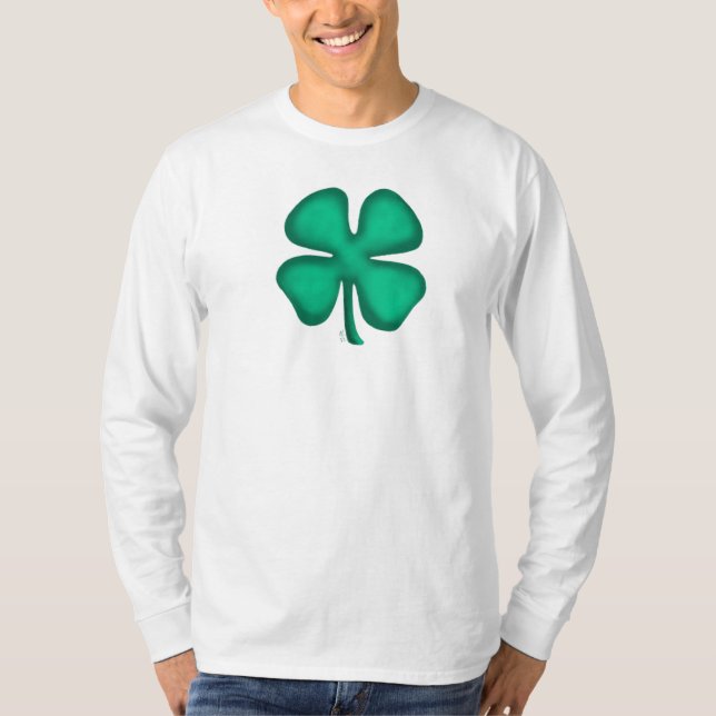 Lucky 4 Löv Irish Klöver vit långärmad shirt T (Framsida)