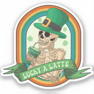 Lucky A Latte - Skeleton, kaffe och Klöver Klistermärken