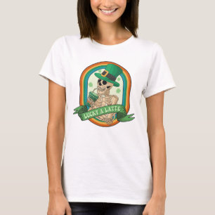 Lucky A Latte - Skeleton, kaffe och Klöver T Shirt