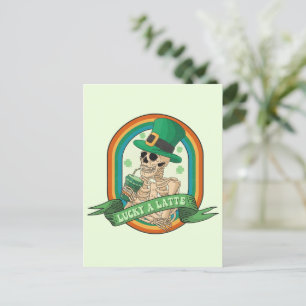 Lucky A Latte - Skeleton, kaffe och Klöver Vykort