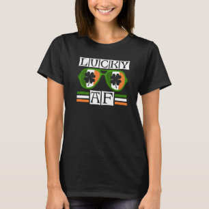 Lucky AF Grönt Sunglasses Shamrocks Funny St Patri T Shirt