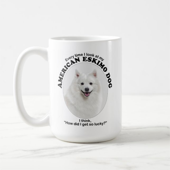 Lucky American Eskimo Hund Kaffemugg (Vänster)