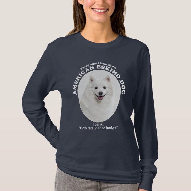 Lucky American Eskimo Hund T Shirt (Framsida)