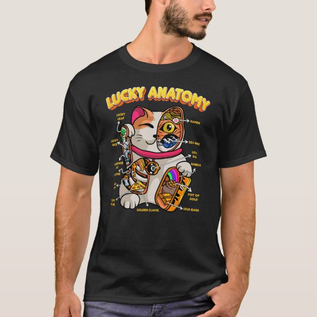 Lucky Anatomy Funny Maneki Neko Lucky Cat Anatomy  T Shirt (Framsida)