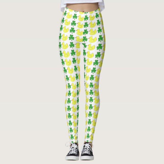 Lucky Anka Gult Rubber Ducky Grönt Shamrock Leggings (Framsida)