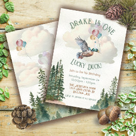 Lucky Anka, vattenfärg Turning en Födelsedagsfest Inbjudningar