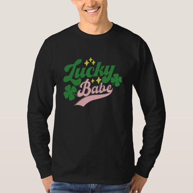 Lucky Babe Lucky C Groovy Shamrock Irish St Patric T Shirt (Framsida)