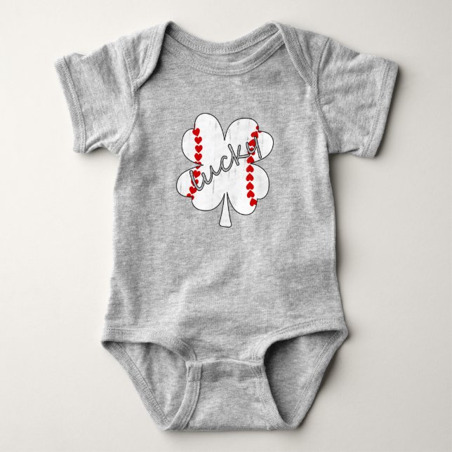 Lucky Baseball 4 löv klöver söta hjärtan T Shirt (Framsida)
