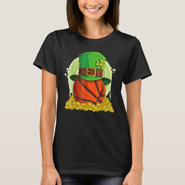 Lucky Basketball Leprechaun Hat Pile Golden Coins T Shirt (Framsida)