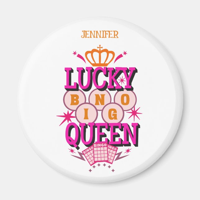 Lucky Bingo Queen /editable namn Magnet (Framsidan)