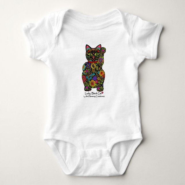Lucky Black Cat Baby Bodykostym T Shirt (Framsida)