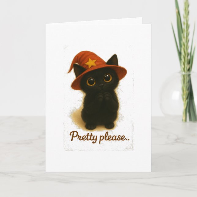 Lucky Black Cat Emi – Pretty Please Witch Hat Kort (Framsida)