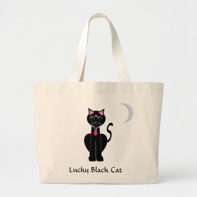 Lucky Black Cat Jumbo Tote Bag Tygkasse (Framsidan)