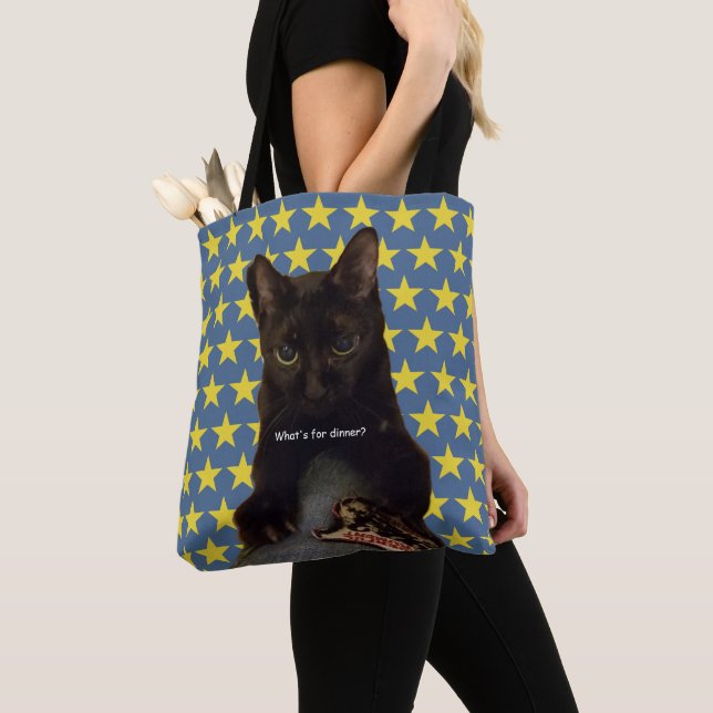Lucky Black Cat med 2 stjärnor Tygkasse (Närbild)