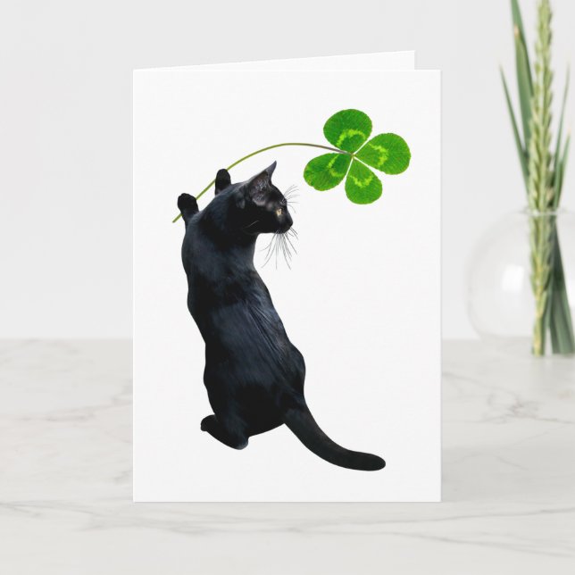 Lucky Black Cat med ett kort på 4 Löv Klöver (Framsida)