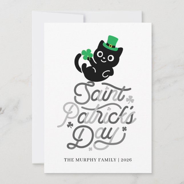 Lucky Black Cat Shamrock Photo St. Patrick's Day Julkort (Framsida)