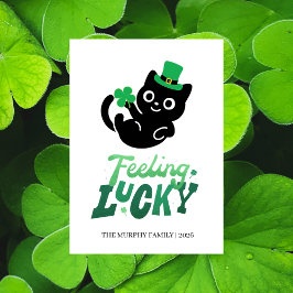 Lucky Black Cat Shamrock Photo St. Patrick's Day Julkort