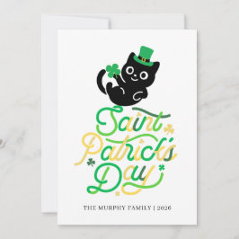 Lucky Black Cat Shamrock Photo St. Patrick's Day Julkort