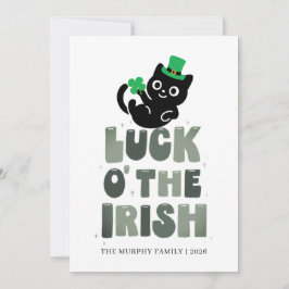 Lucky Black Cat Shamrock Photo St. Patrick's Day Julkort