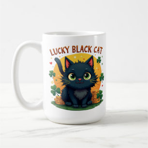Lucky Black Cat: St. Patrick's Day Klöver & Mynt Kaffemugg