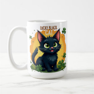 Lucky Black Cat: St. Patrick's Day Klöver & Mynt Kaffemugg