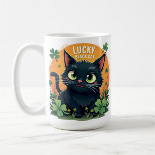 Lucky Black Cat: St. Patrick's Day Klöver & Mynt Kaffemugg