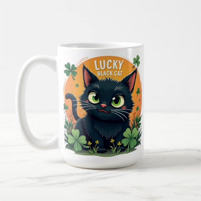 Lucky Black Cat: St. Patrick's Day Klöver & Mynt Kaffemugg (Vänster)