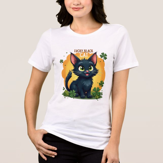 Lucky Black Cat: St. Patrick's Day Klöver & Mynt T Shirt (Framsida)