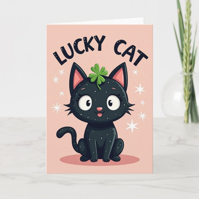Lucky Black Cat Star Card Kort (Framsida)