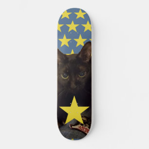Lucky Black Cat w/Stars Mini Skateboard Bräda 18,5 Cm
