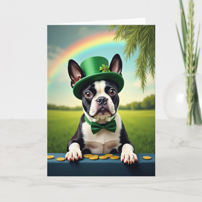 Lucky Boston Terrier Day Card Kort (Framsida)