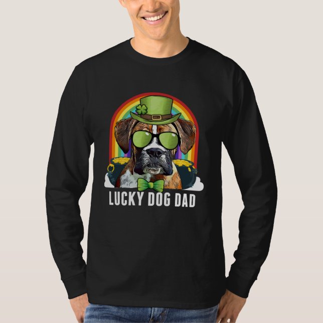 Lucky Boxer Dog Dad St Patricks Day T Shirt (Framsida)