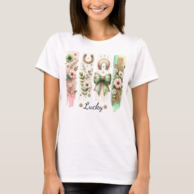 Lucky brushstroke St. Patrick's Day T-Shirt (Framsida)
