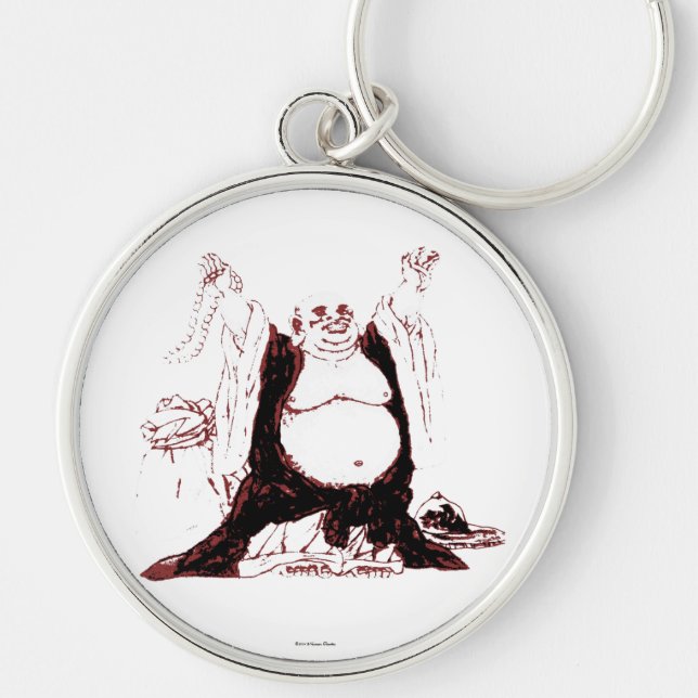 Lucky Buddha Keychain Rund Silverfärgad Nyckelring (Framsidan)