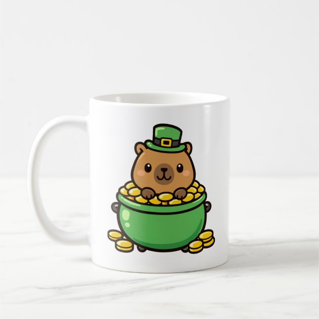 Lucky Capybara Pot of Gold Funny St. Patrick's Day Kaffemugg (Vänster)
