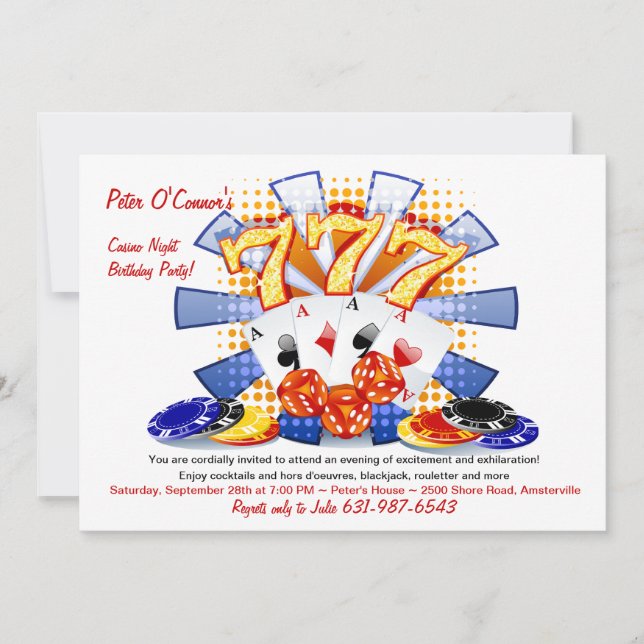 Lucky Casino Night Birthday Inbjudan (Framsida)