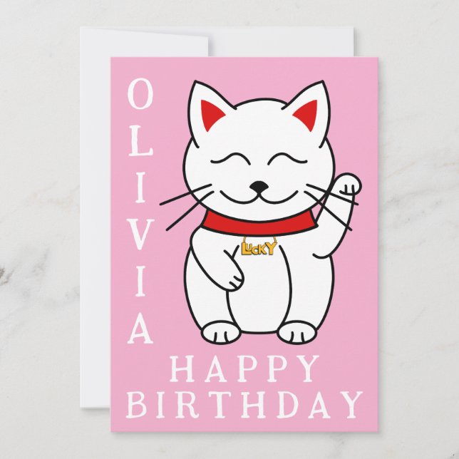 Lucky Cat Anpassningsbar Birthday Kort (Framsida)