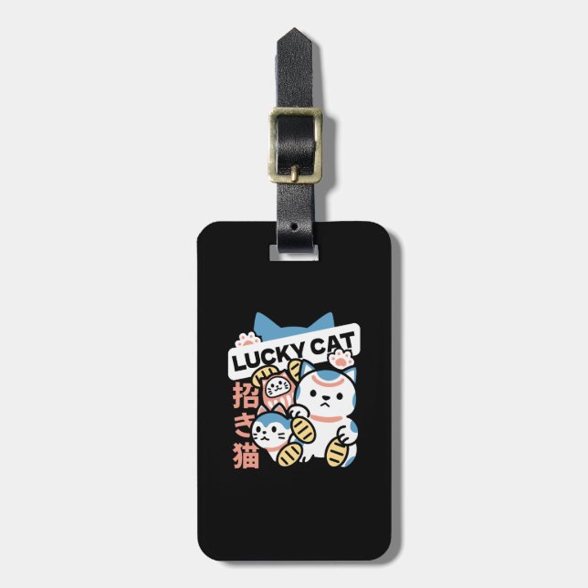 Lucky Cat Art – Maneki Neko with Gold Coin Bagagebricka (Vertikal Framsida)