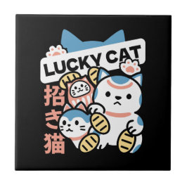 Lucky Cat Art – Maneki Neko with Gold Coin Kakelplatta