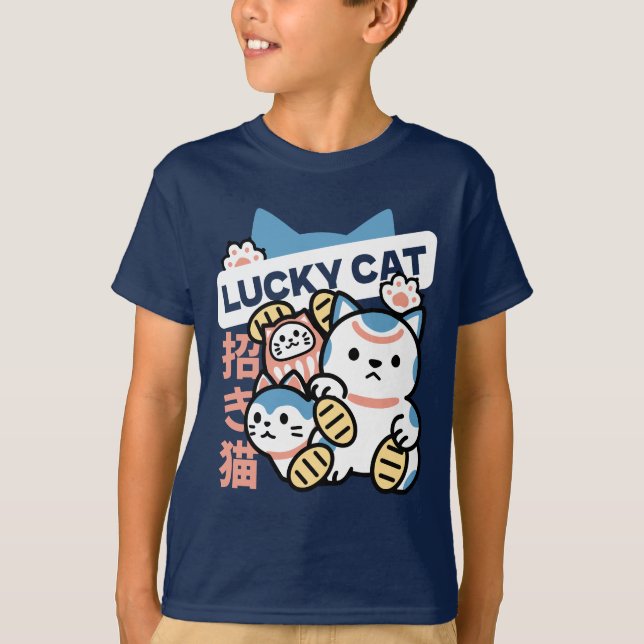 Lucky Cat Art – Maneki Neko with Gold Coin T Shirt (Framsida)