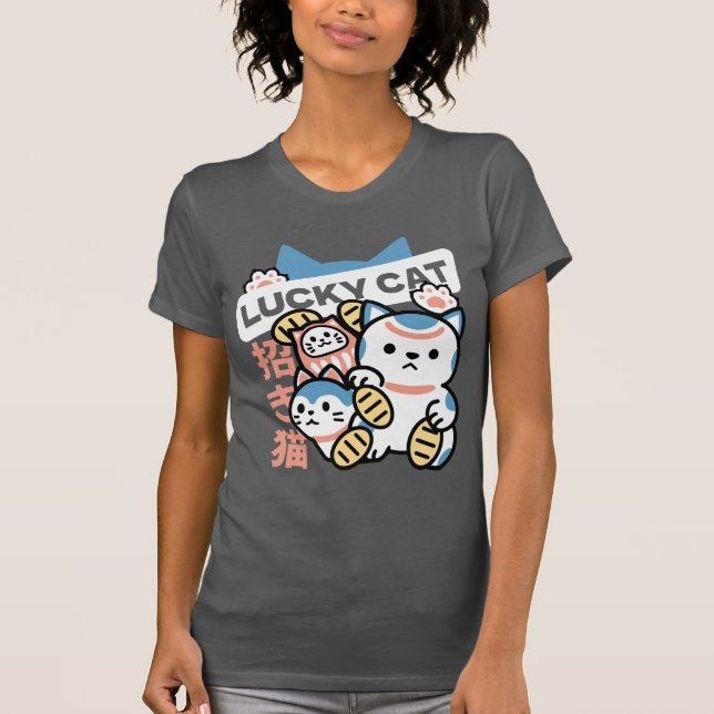 Lucky Cat Art – Maneki Neko with Gold Coin T Shirt (Framsida)