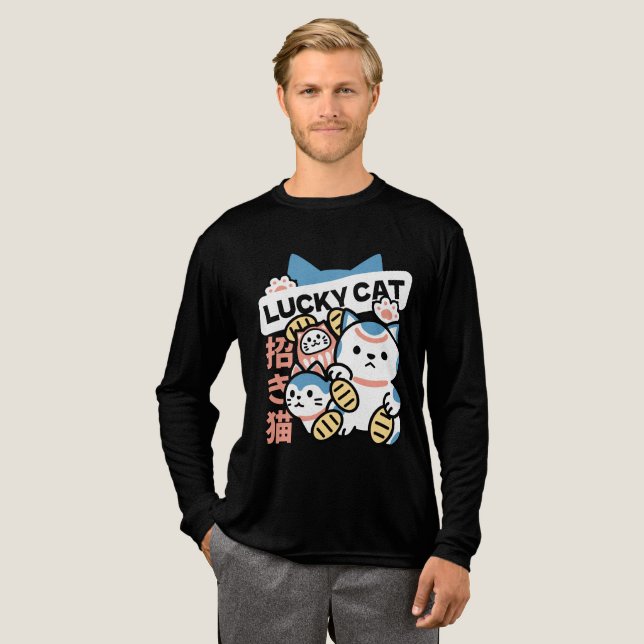 Lucky Cat Art – Maneki Neko with Gold Coin T Shirt (Hel framsida)