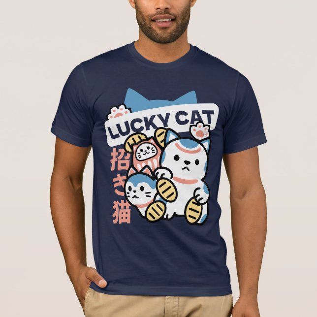 Lucky Cat Art – Maneki Neko with Gold Coin T Shirt (Framsida)